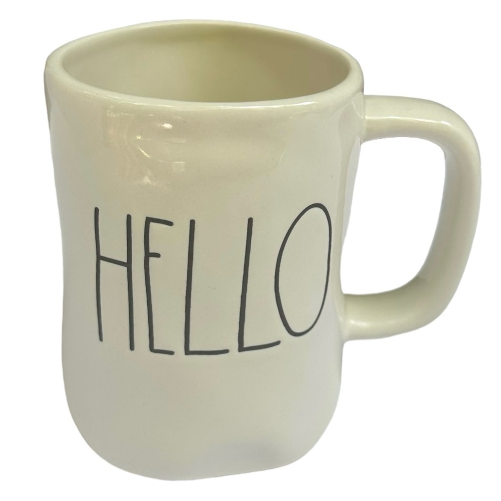 Rae Dunn HELLO Mug White Black Large Letter Dimples NWT 2017 OG